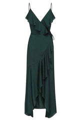 Shona Joy Luxe Bias frill wrap dress | Emerald