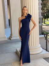 Bariano Sue Frill Shoulder Gown | Navy