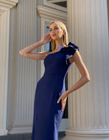 Bariano Sue Frill Shoulder Gown | Navy