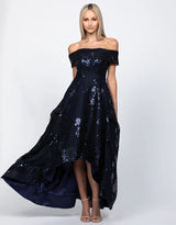 Bariano Jesse Off Shoulder Mesh Ballgown