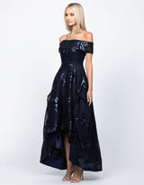 Bariano Jesse Off Shoulder Mesh Ballgown