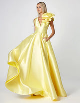 Bariano Mirella V Neck Ruffle Gown