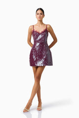 CURAAE Verdita Sequin Mini Dress | Burgundy