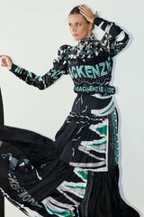 Mackenzie Mode Zig Zag Silk Maxi