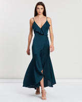 Shona Joy Luxe Bias frill wrap dress | Emerald