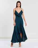Shona Joy Luxe Bias frill wrap dress | Emerald