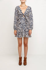 Winnie Long Sleeve Mini Faux Wrap Dress In Leopard