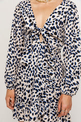 Winnie Long Sleeve Mini Faux Wrap Dress In Leopard