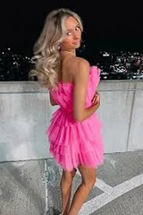 Mable Pink Tulle Ruffle Dress