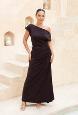 Natasha Gan Ellie Glamour Slinky Knit Dress | Chocolate