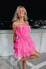 Mable Pink Tulle Ruffle Dress