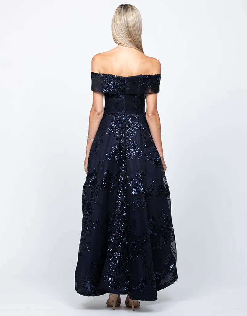 Bariano Jesse Off Shoulder Mesh Ballgown