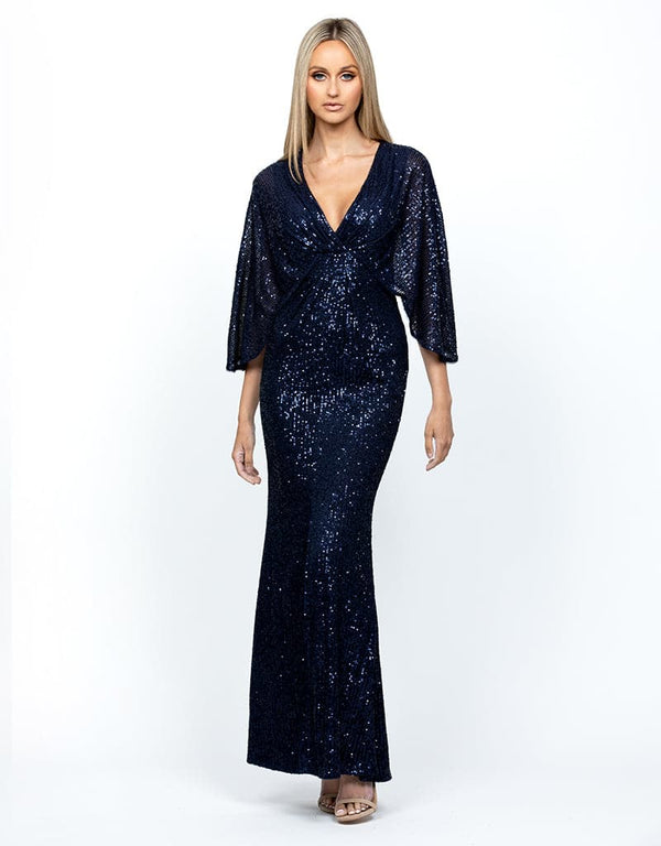 Bariano Cape Gown | Navy