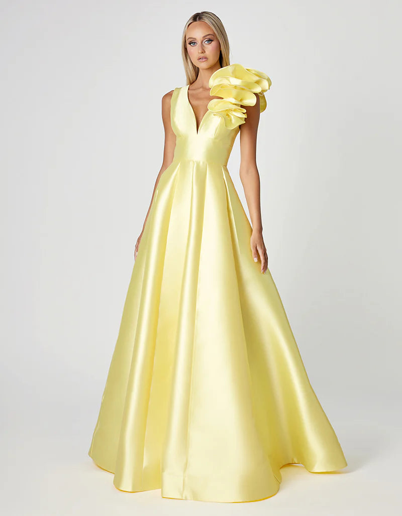 Bariano Mirella V Neck Ruffle Gown