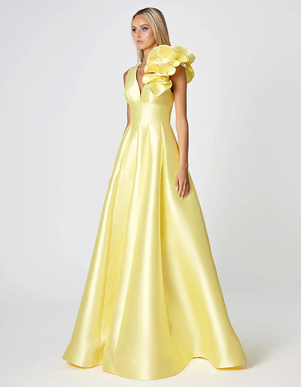 Bariano Mirella V Neck Ruffle Gown
