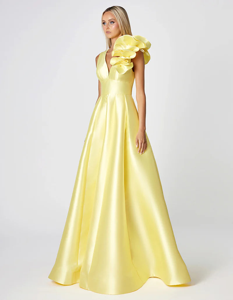 Bariano Mirella V Neck Ruffle Gown