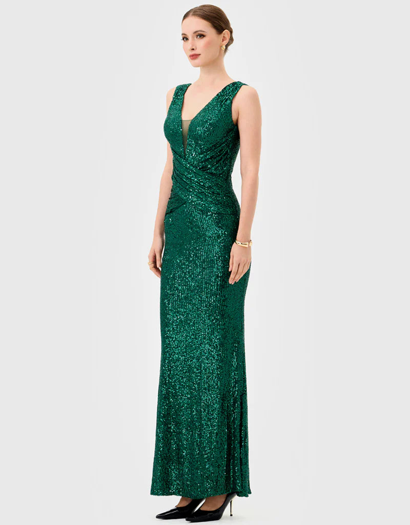 Bariano Paislee Sequin Maxi Emerald