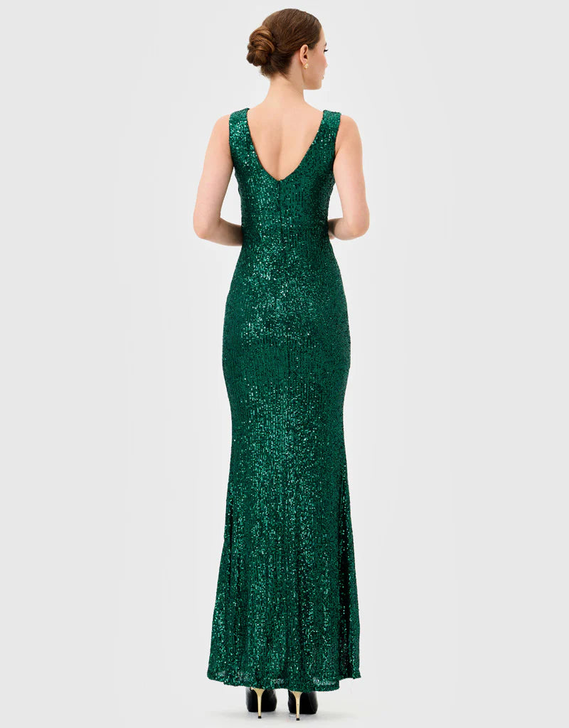 Bariano Paislee Sequin Maxi Emerald