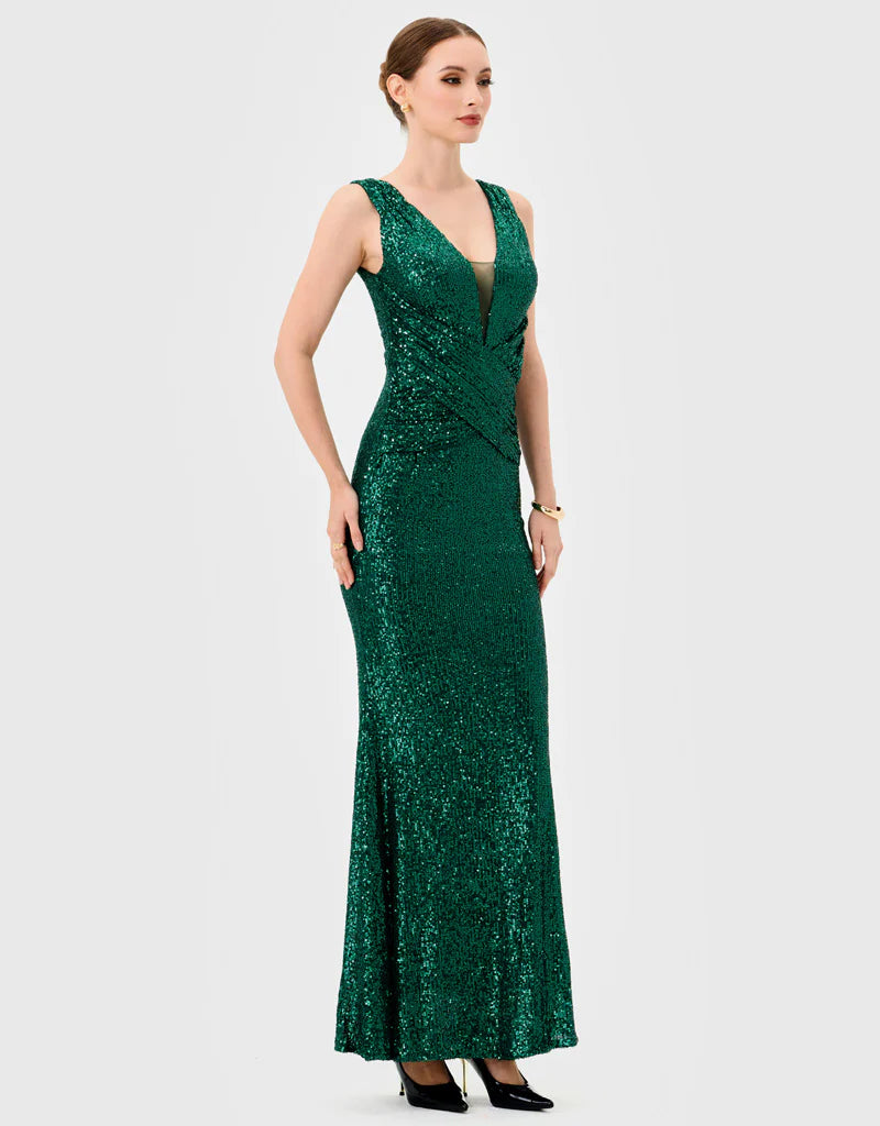 Bariano Paislee Sequin Maxi Emerald