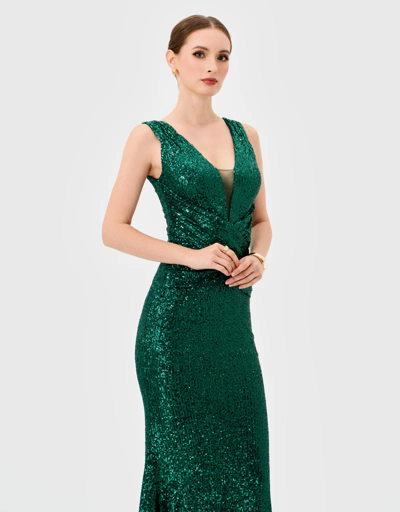 Bariano Paislee Sequin Maxi Emerald