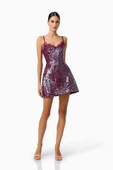 CURAAE Verdita Sequin Mini Dress | Burgundy