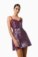 CURAAE Verdita Sequin Mini Dress | Burgundy