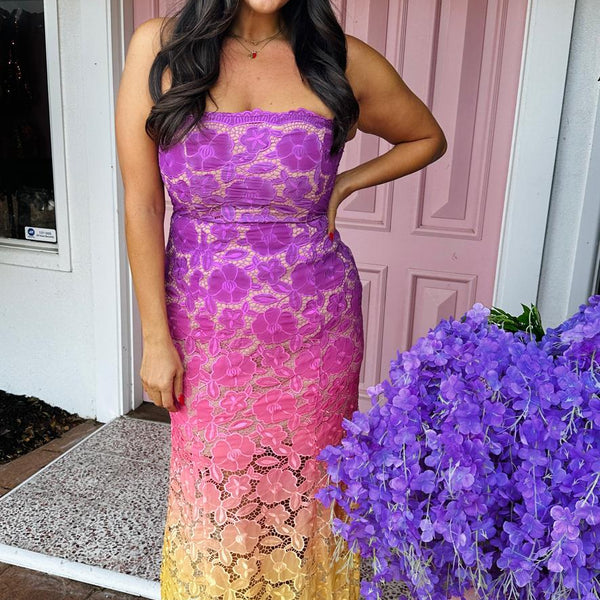 experience maxi dress in multi elliatt Elliatt Mesmerizing Ombre Lace Maxi Dress In Multi – the style squad