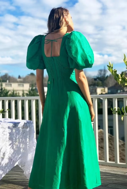 mackenzie mode green dress Emerald Ruffle Maxi