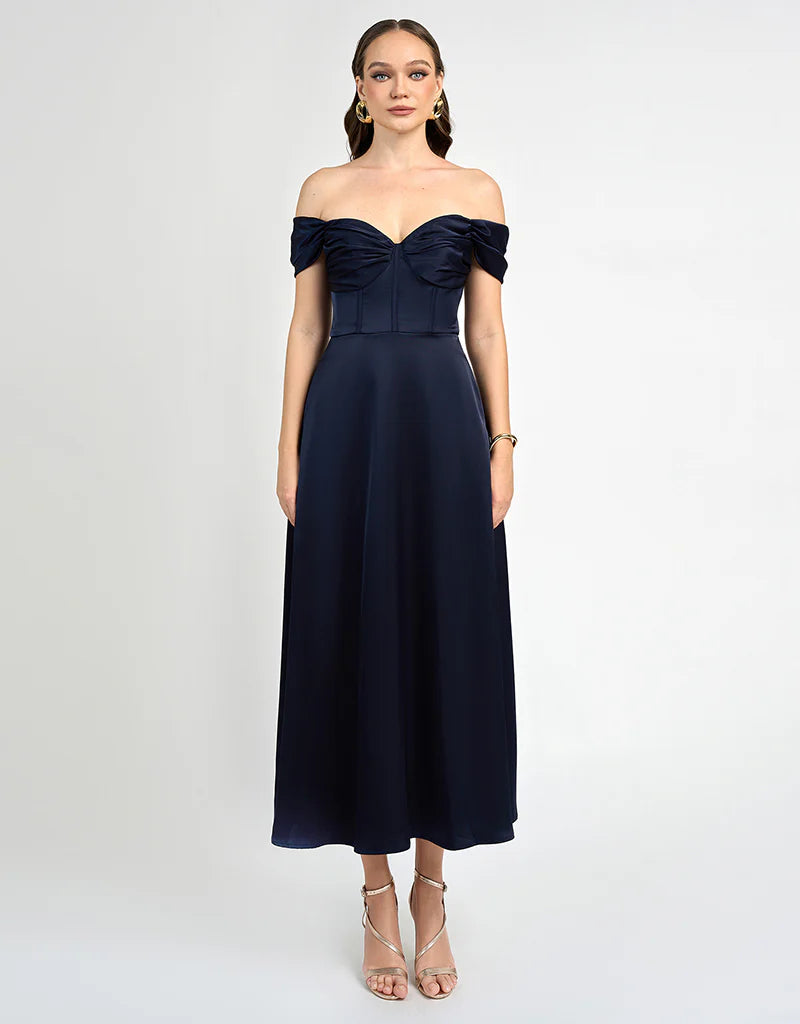 Bariano Josie Off The Shoulder A Line Maxi | Navy