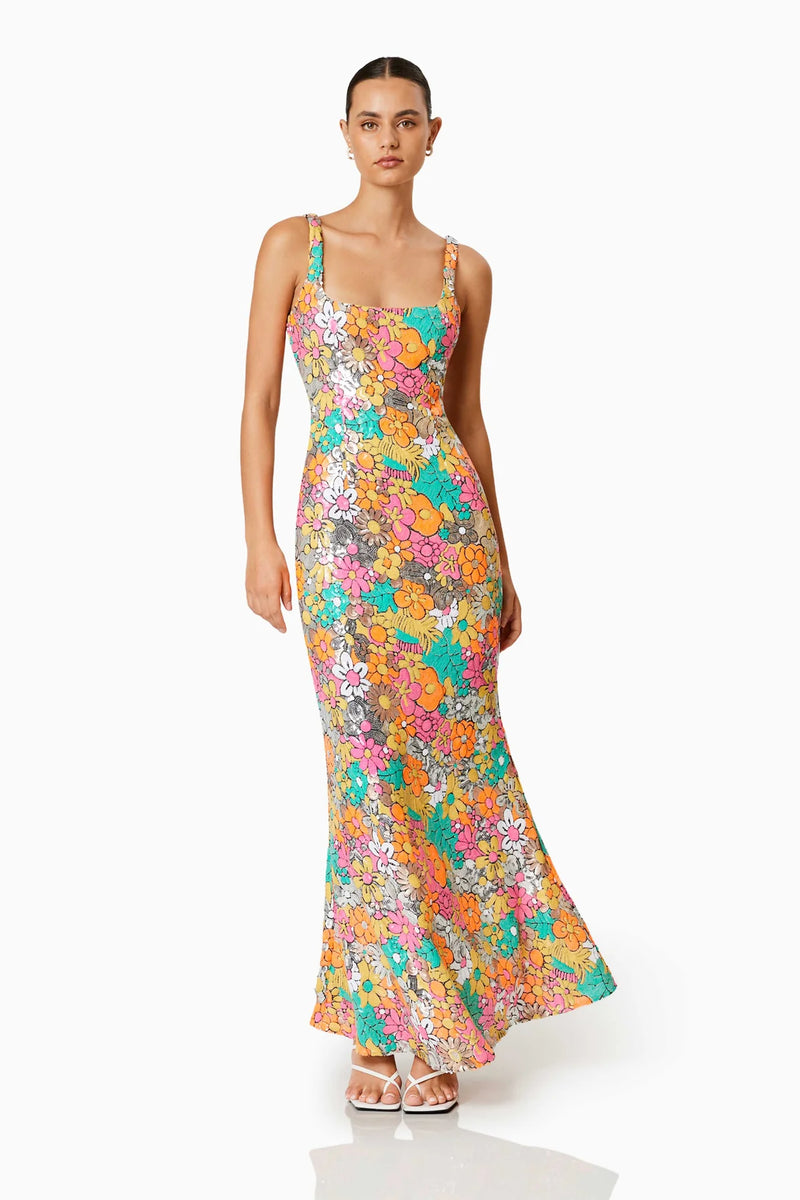 elliatt sequin dress Arden Strapless Midi Dress in Multi Ombre