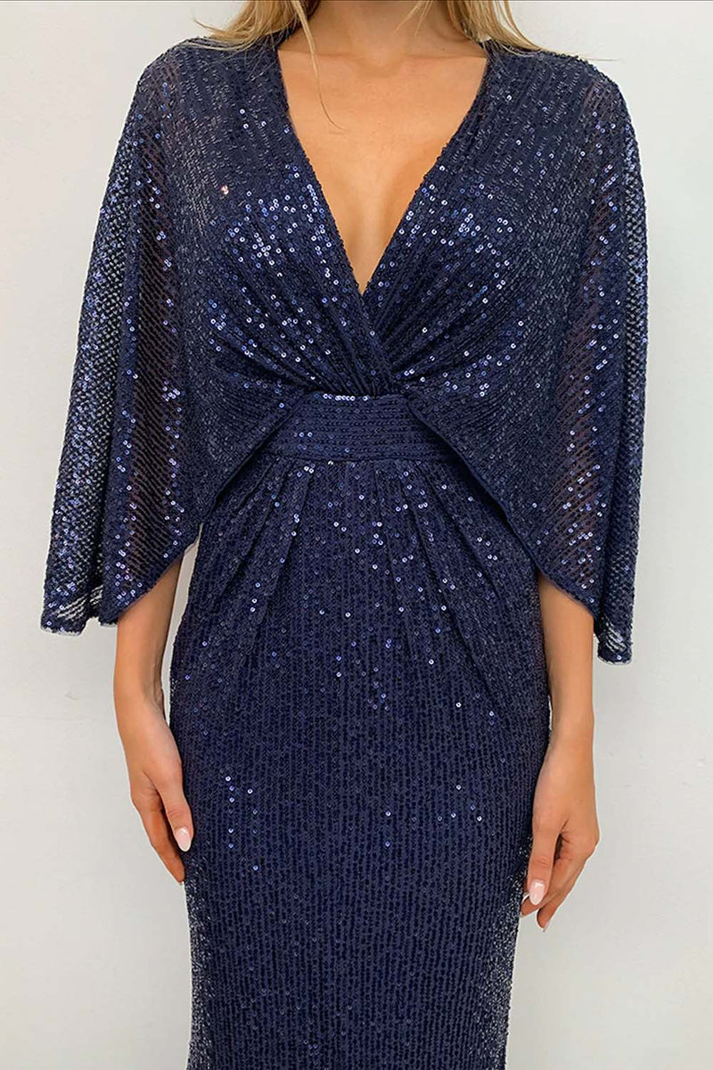 Bariano Cape Gown | Navy