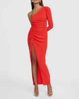 By Johnny Serefina Asymmetric Gather Midi Dress