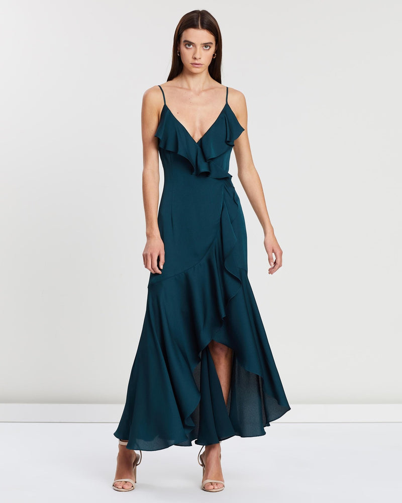 Shona Joy  Luxe Bias frill wrap dress | Emerald