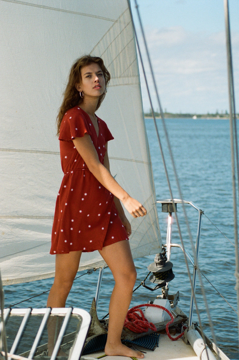 Rue Stiic Tilly Wrap Dress in Rust Red Random Star
