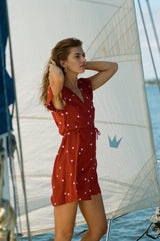 Rue Stiic Tilly Wrap Dress in Rust Red Random Star