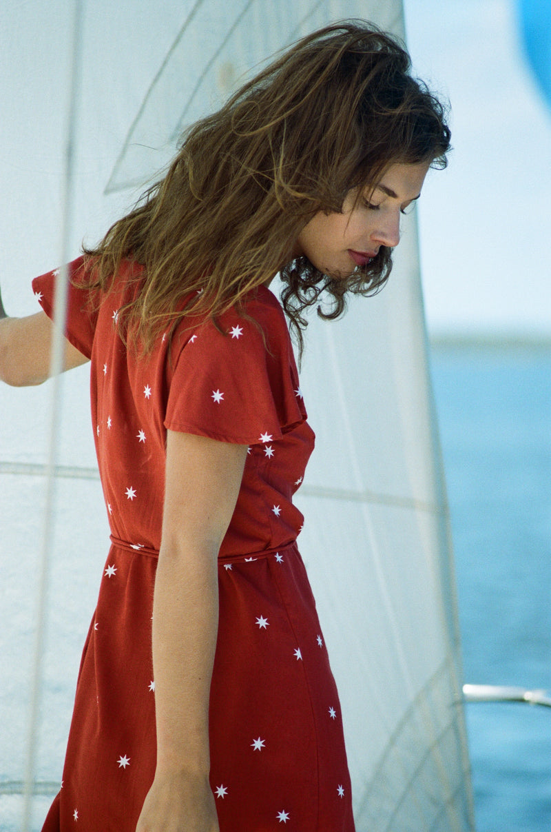 Rue Stiic Tilly Wrap Dress in Rust Red Random Star