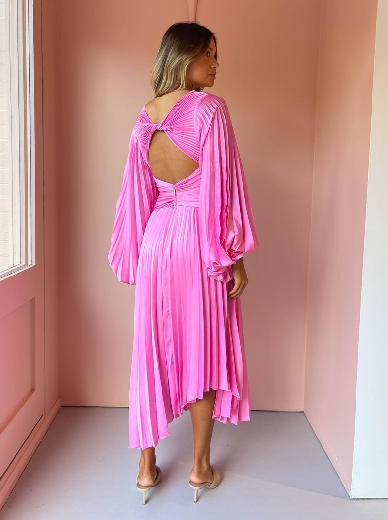 acler palms pleated satin midi dress Acler Long Sleeve Green Palms Maxi/Midi by Acler