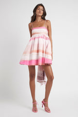 Aje Kasbah Sunset Stripe Ruched Bow Back Mini Dress