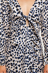Winnie Long Sleeve Mini Faux Wrap Dress In Leopard