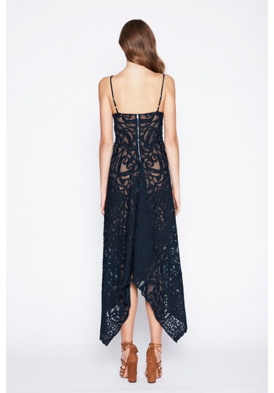 Once Was Harlequin Embroided Lace Waterfall Maxi in Ink