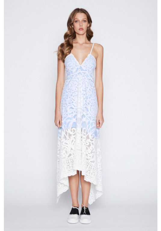 Once Was Harlequin Embroided Lace Waterfall Maxi in White
