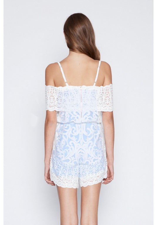 Once Was Harlequine Embroided Lace Romper in white