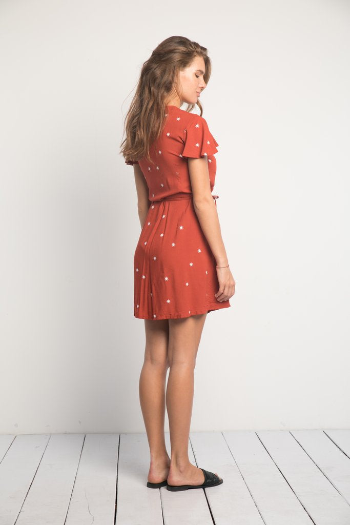 Rue Stiic Tilly Wrap Dress in Rust Red Random Star