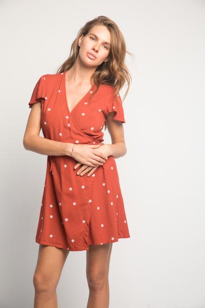 Rue Stiic Tilly Wrap Dress in Rust Red Random Star