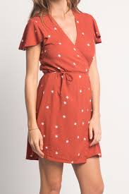 Rue Stiic Tilly Wrap Dress in Rust Red Random Star